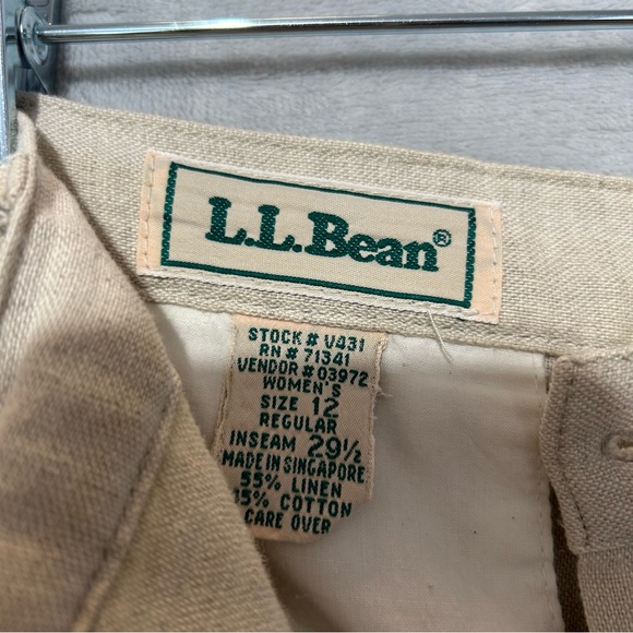 LL Bean Pants Womens 12 Beige Premium Washable Linen Pull On High Rise Wide Leg - Picture 4 of 9